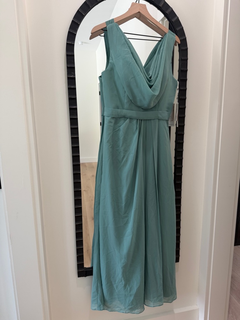 Draped V-Neck Sleeveless Maxi Dress in Sage Green